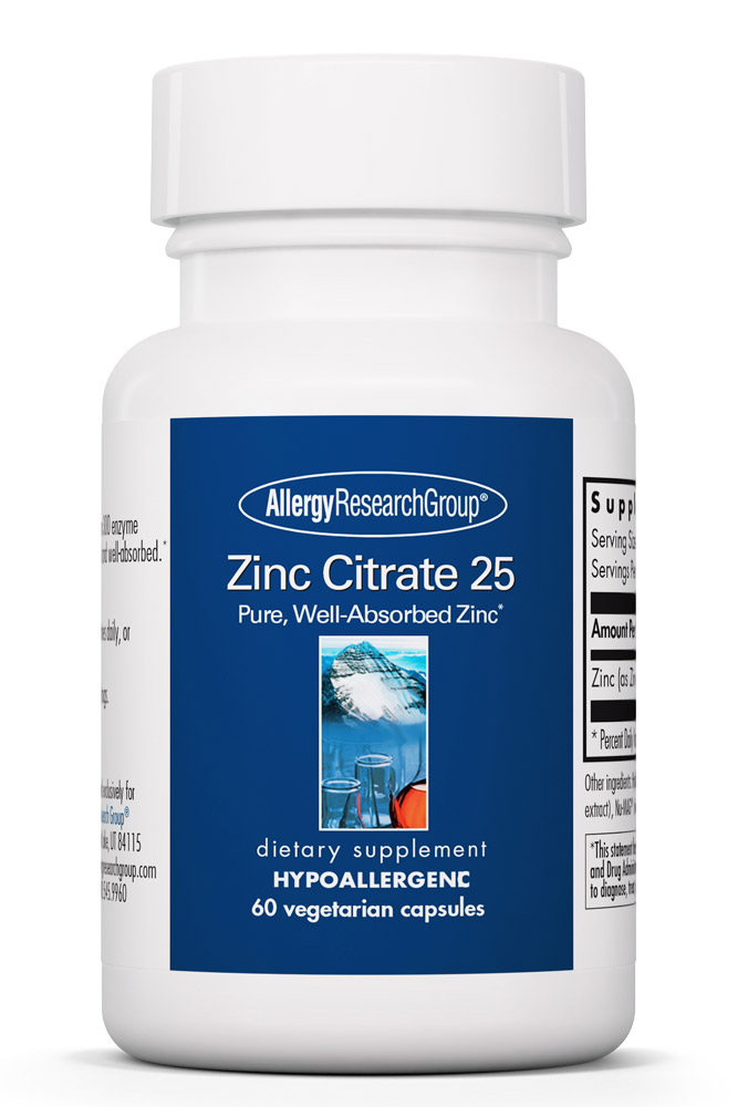 Allergy Research Group - Zinc Citrate 25 mg - 60 Vegetarian Capsules
