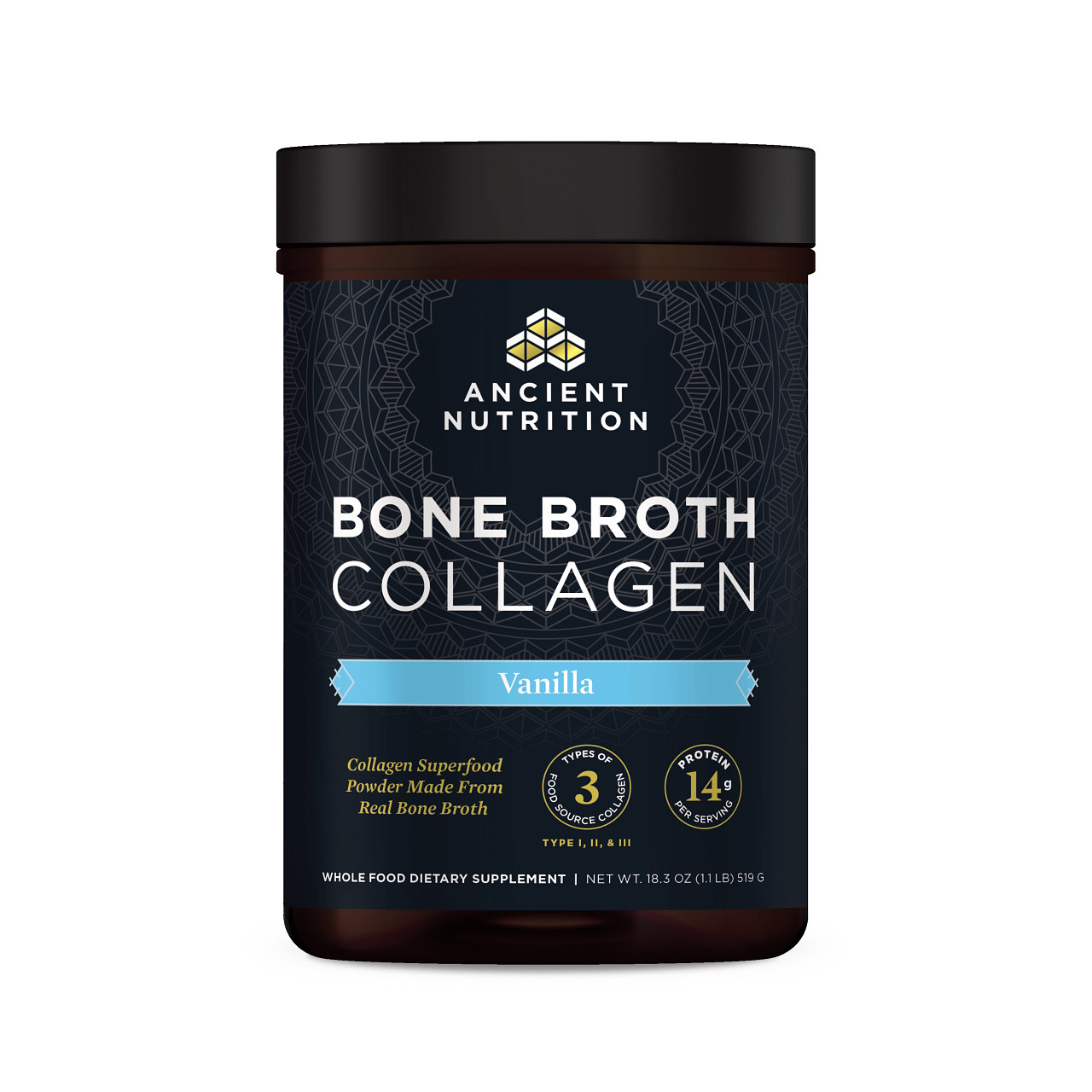 Ancient Nutrition - Bone Broth Collagen Vanilla - 18.3 oz (519 Grams)