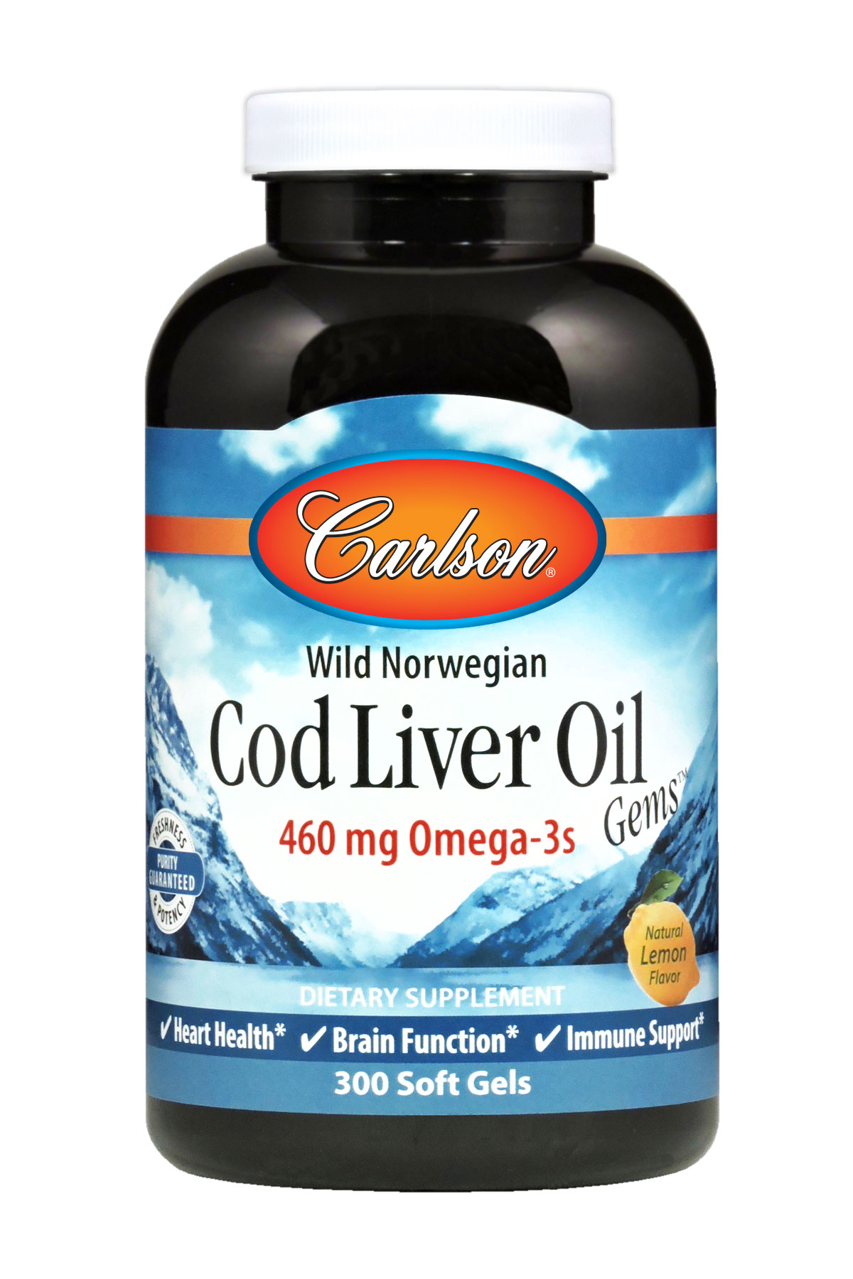 Carlson Labs - Cod Liver Oil Gems 460 mg, Natural Lemon Flavor - 300
