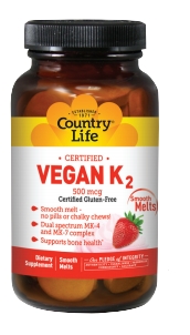 Country Life - Vegan K2 500 mcg (Strawberry Flavor) - 60 Smooth Melts