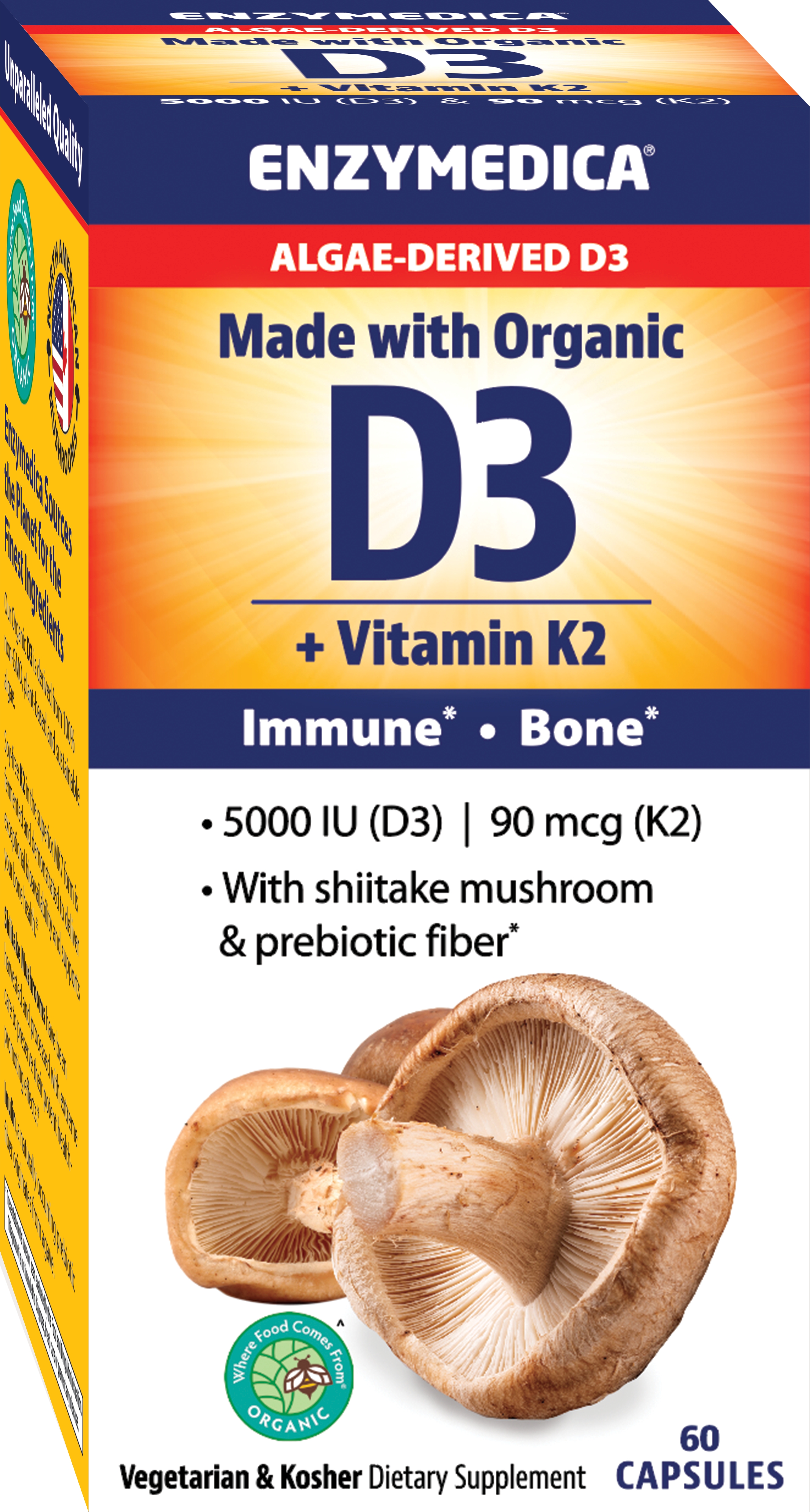 Enzymedica - Vegan Vitamin D3 + K2 - 60 Capsules