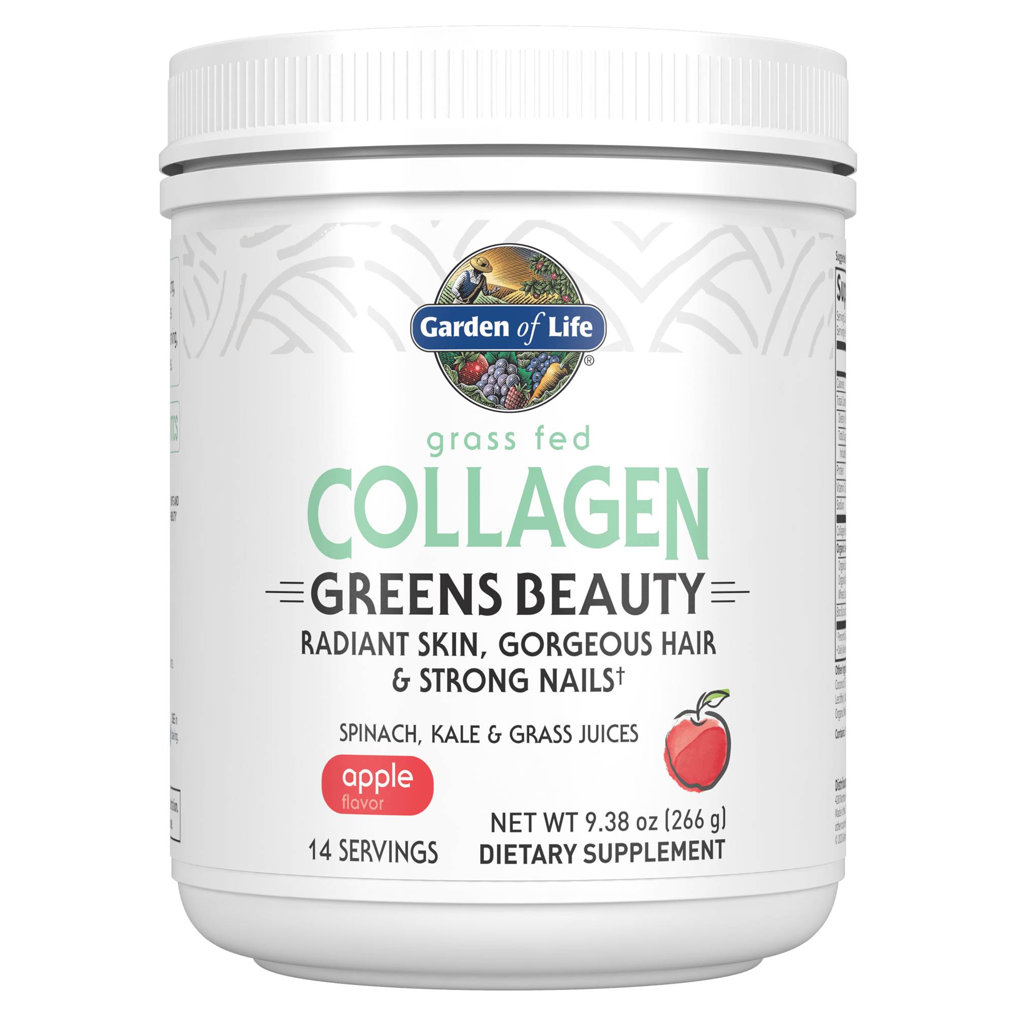 Garden of Life - Grass Fed Collagen Greens Beauty Powder, Apple - 9.38