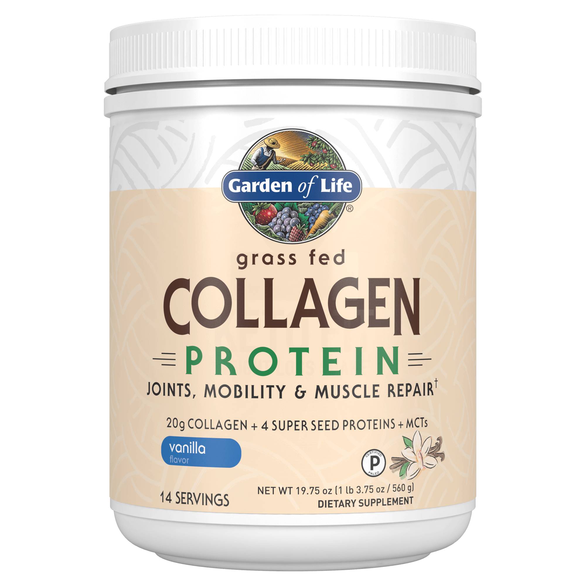Garden of Life - Grass Fed Collagen Protein Powder, Vanilla - 19.75 oz