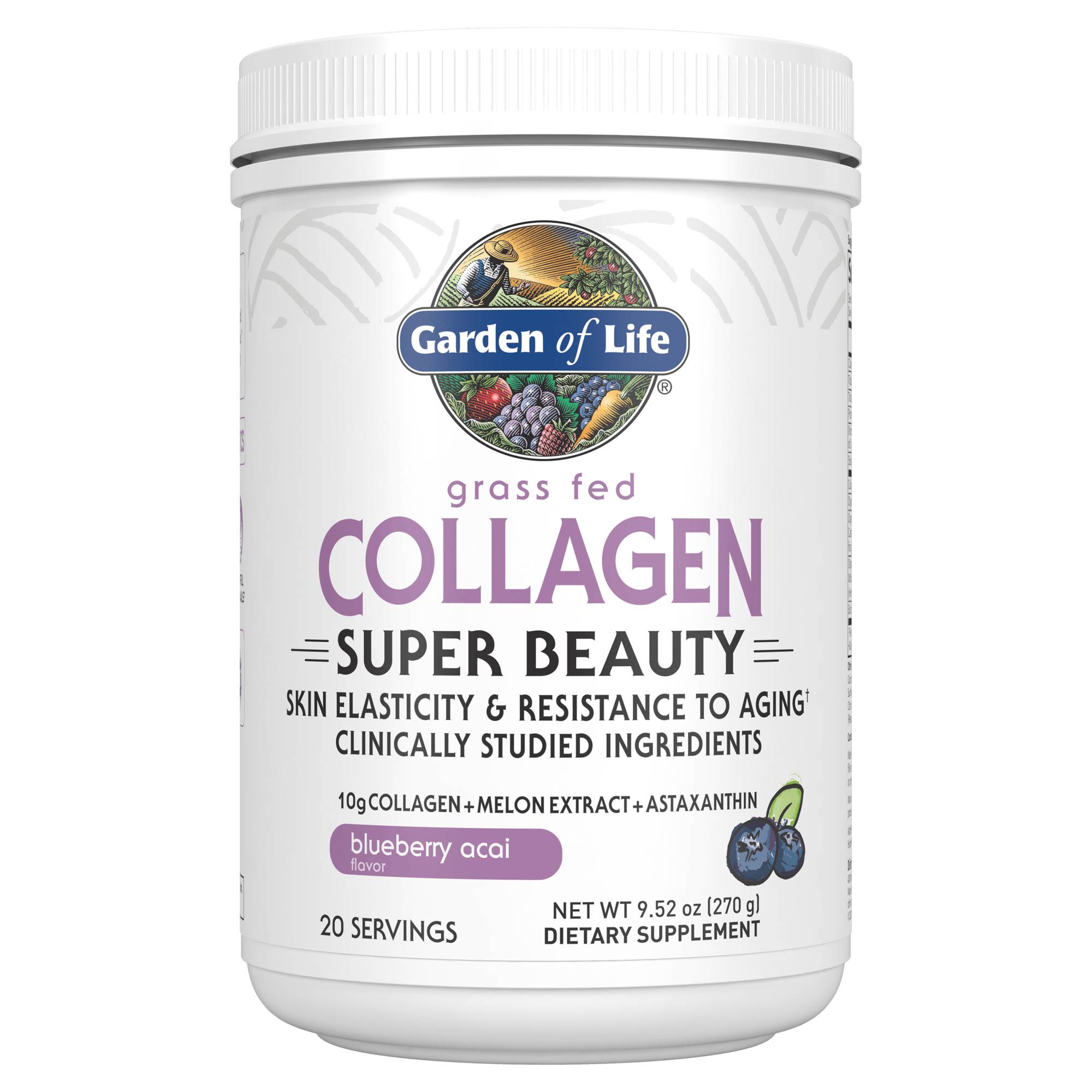 Garden of Life - Grass Fed Collagen Super Beauty Powder, Blueberry