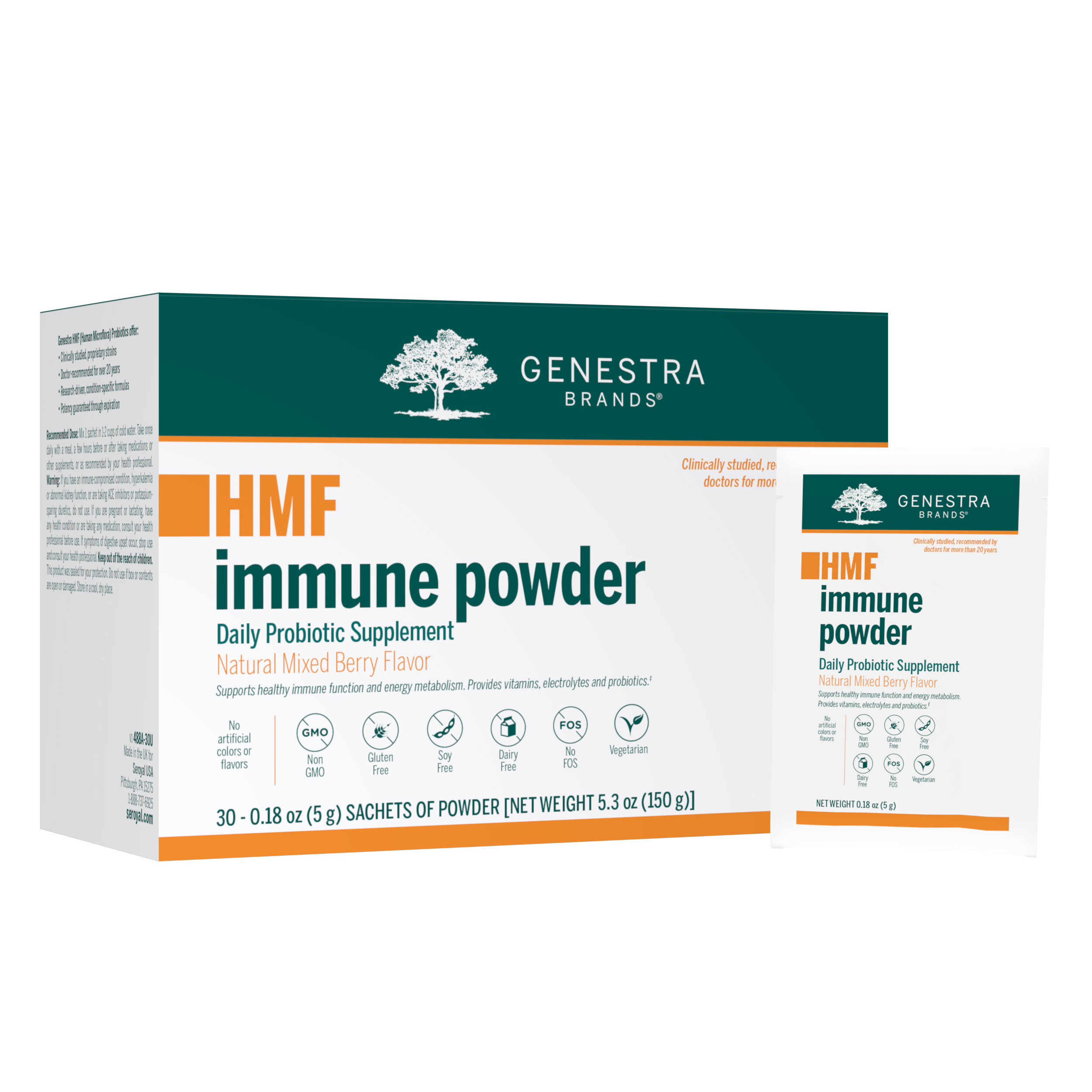 Genestra - HMF Immune Powder, Natural Mixed Berry Flavor - Box of 30