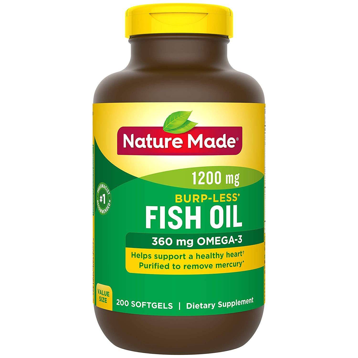 Nature Made - Fish Oil 1200 mg Omega-3 360 mg Burp-Less - 200 Softgels