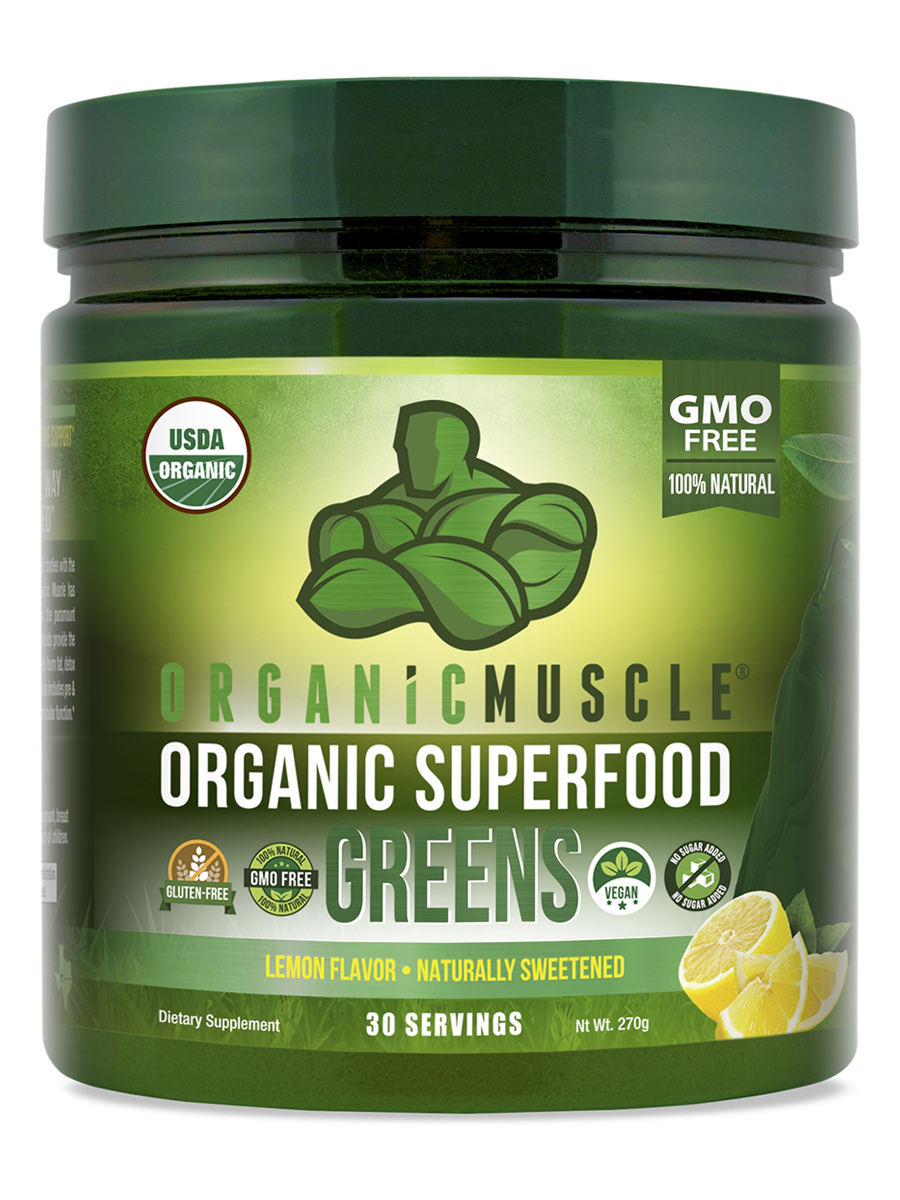 Organic Muscle - Organic Superfood Greens, Lemon Flavor - 270 Grams
