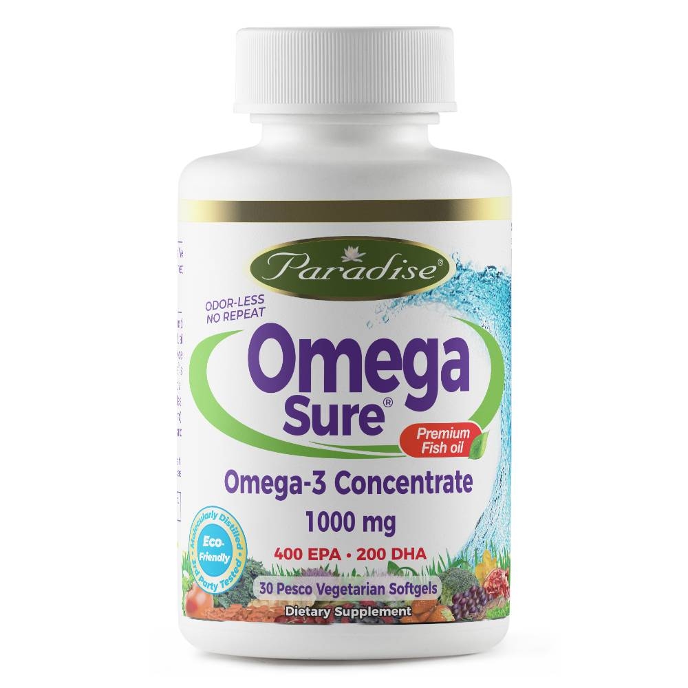 Paradise Herbs - Omega Sure Fish Oil - 30 Pesco Vegetarian Softgels