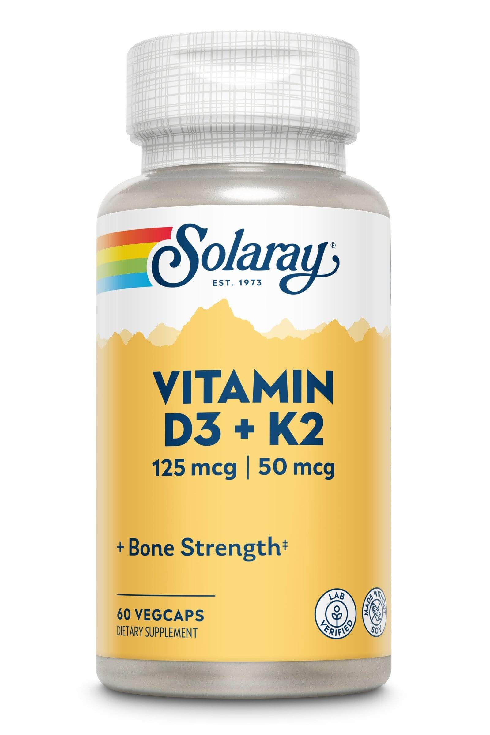 Solaray - Vitamin D3 + K2 (5000 IU D3, 50 mcg K2 MK-7) - 60 VegCaps