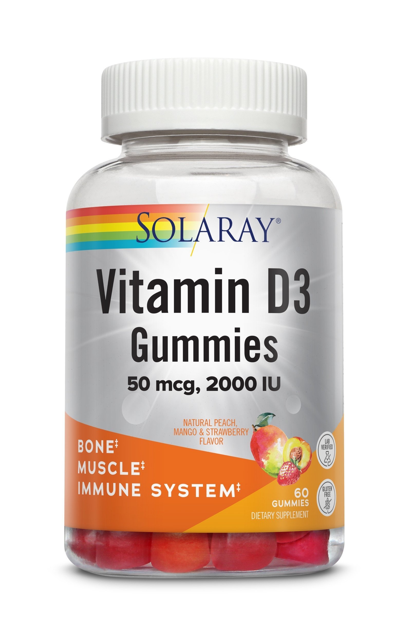 Solaray - Vitamin D3 Gummies 50 mcg (2000 IU) - Natural Peach, Mango &