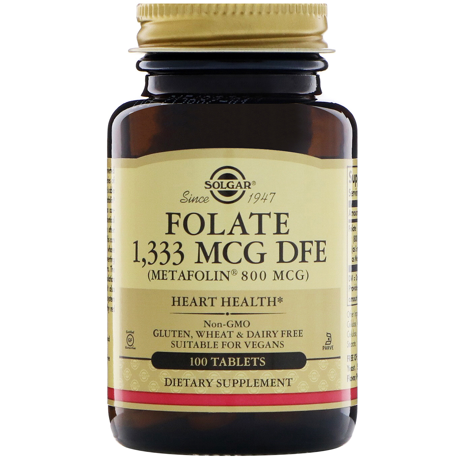 Solgar Vitamin and Herb - Folate 1,333 mcg DFE (Metafolin 800 mcg) -