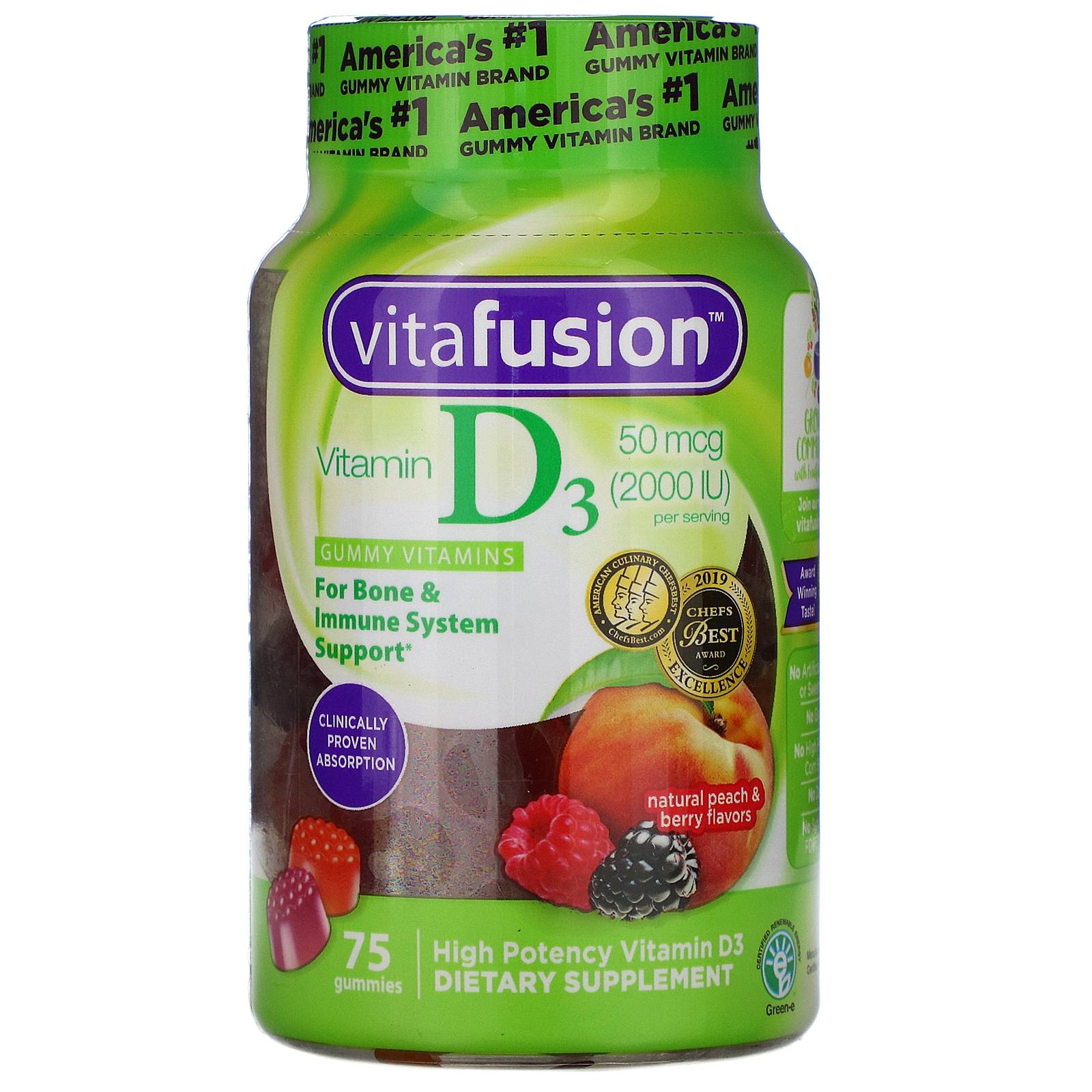 Vitafusion - Vitamin D3 50 mg Gummy, Natural Peach & Berry Flavor - 75