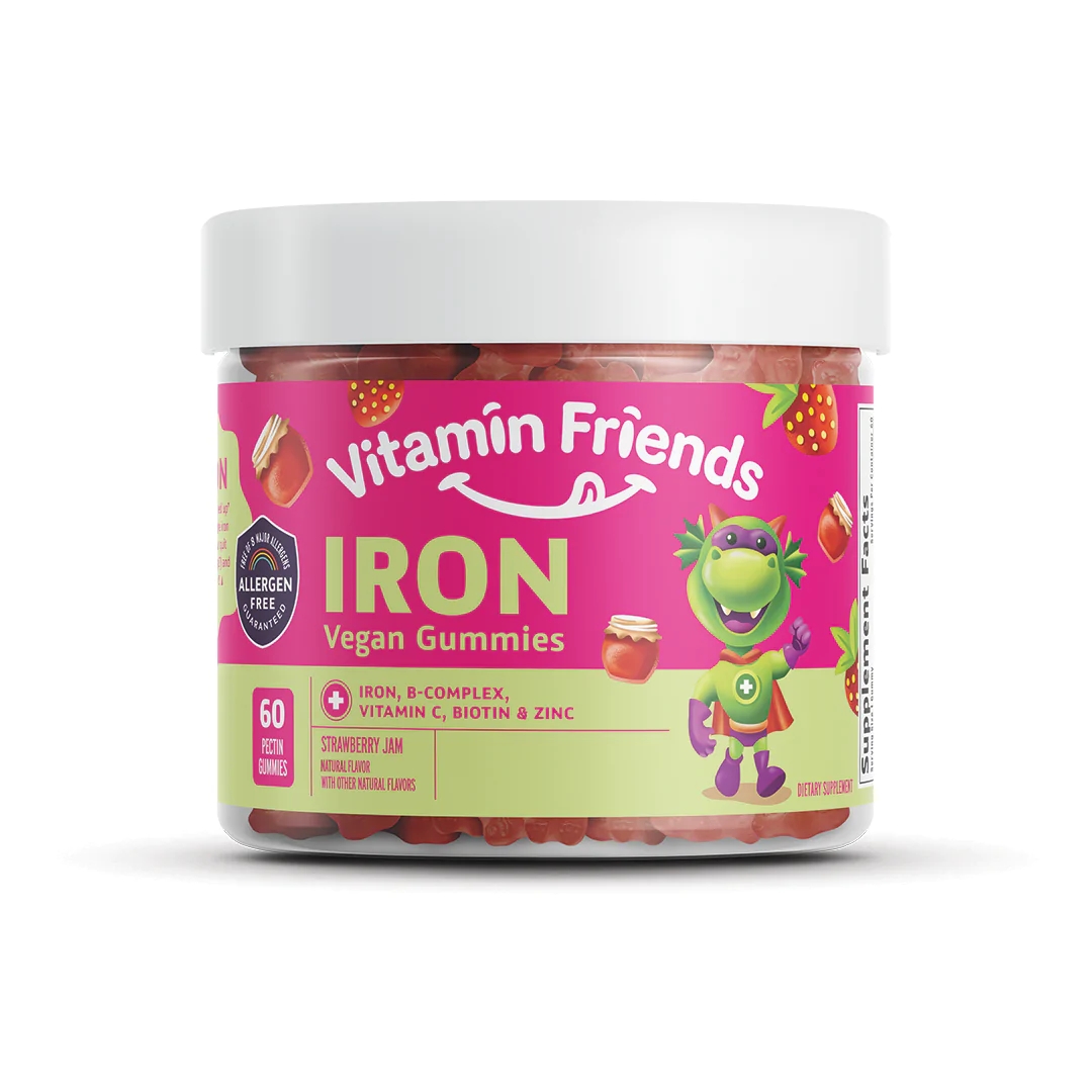 Vitamin Friends - Vegan Iron Gummies for Kids, Strawberry Jam Flavor -