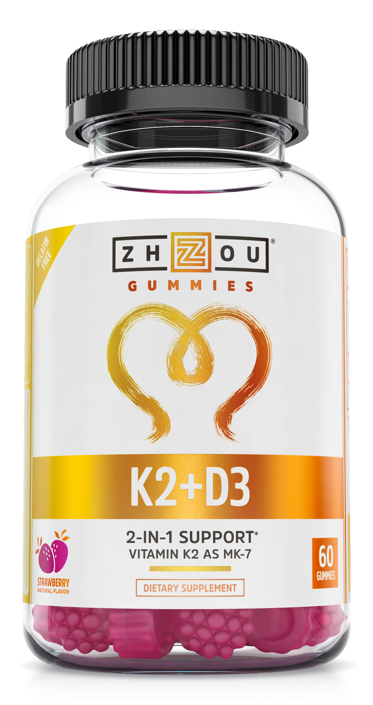 Zhou Nutrition - Vitamin K2 + D3 Gummies, Natural Strawberry Flavor -