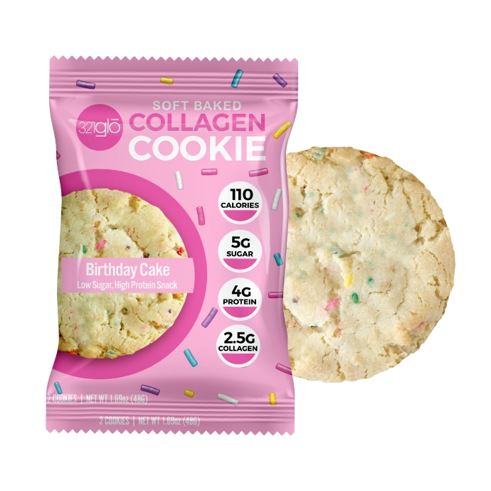 321 Glo - Soft Baked Collagen Cookie, Birthday Cake Flavor - 6 Cookie