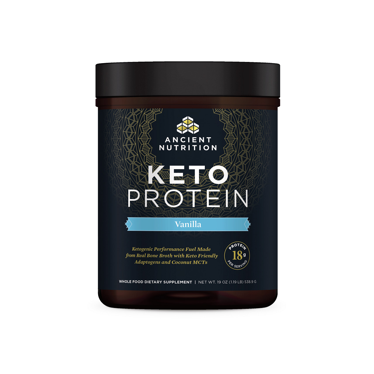 Ancient Nutrition - Keto Protein Powder, Vanilla Flavor - 19 oz (538.9