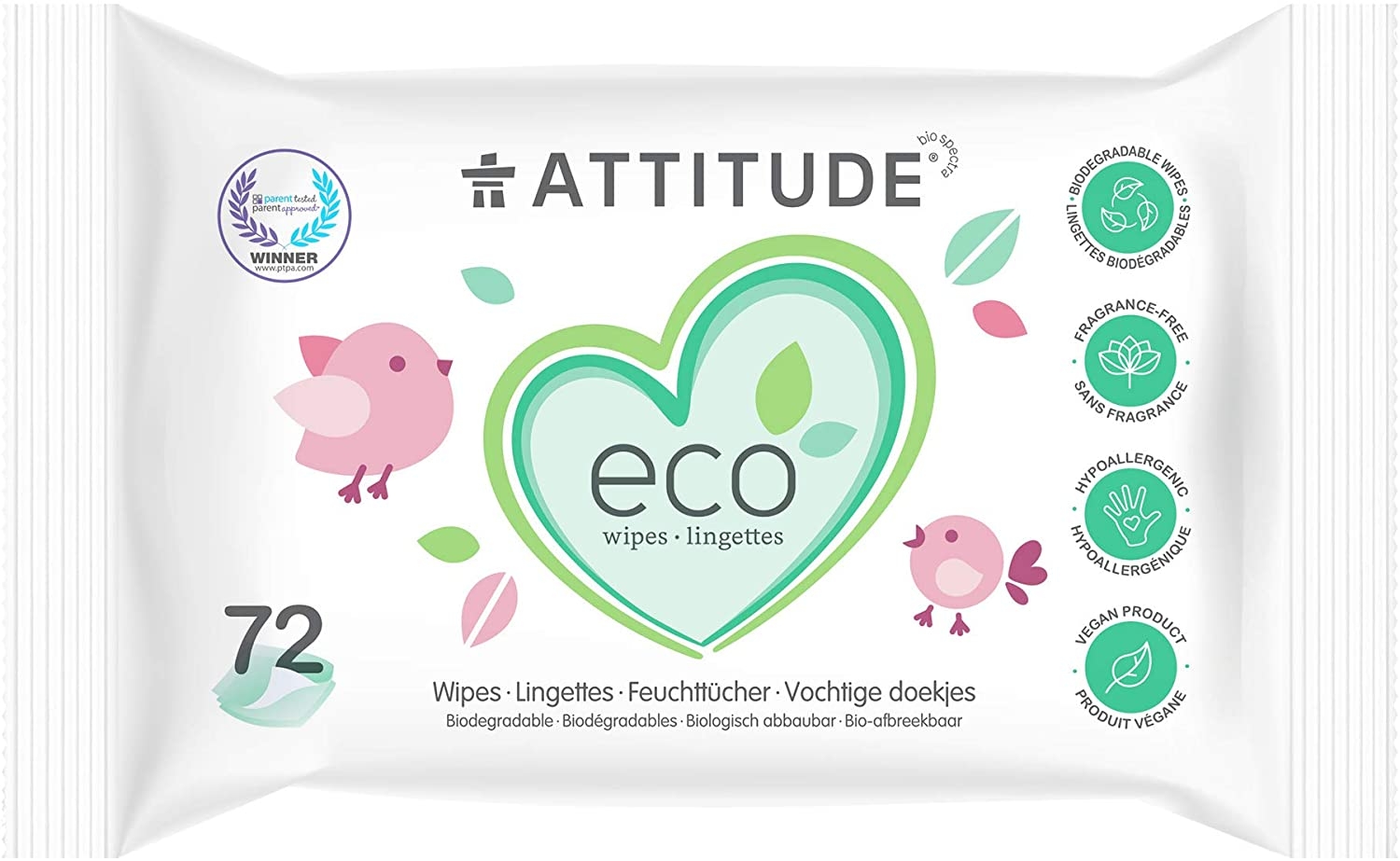 ATTITUDE - Eco Baby Wipes - 72 Count