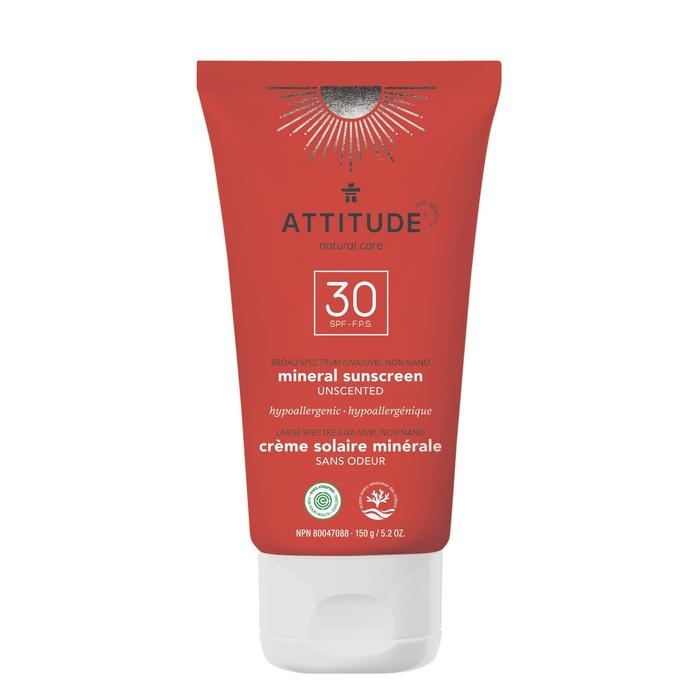 ATTITUDE - Mineral Sunscreen - Unscented (30 SPF) - 5.2 oz (150 Grams)