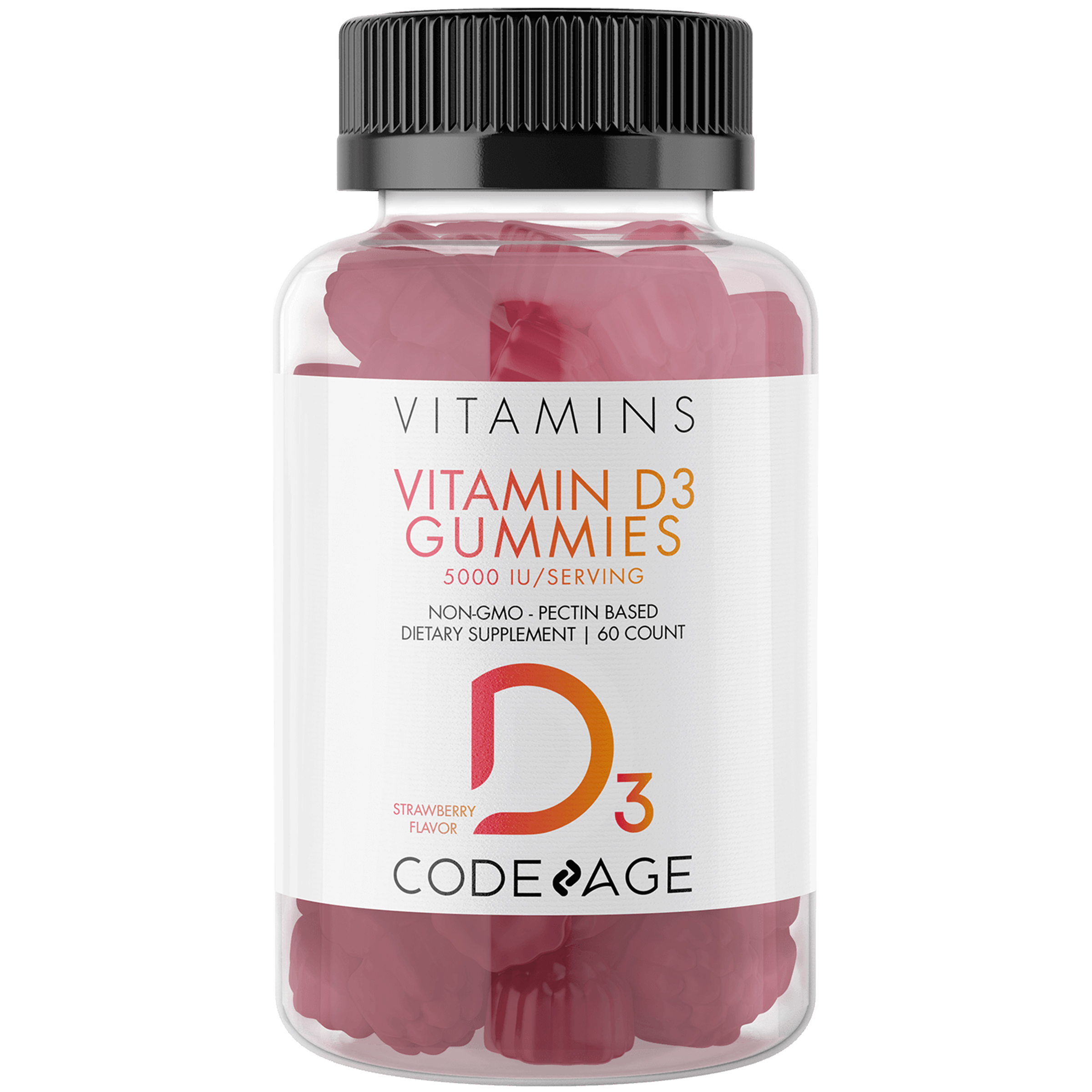 Codeage - Vitamin D3 Gummies 5000 IU, Strawberry Flavor - 60 Gummies