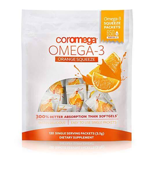 Coromega - Omega-3 Squeeze Packets, Orange - 1 Box of 120 Single