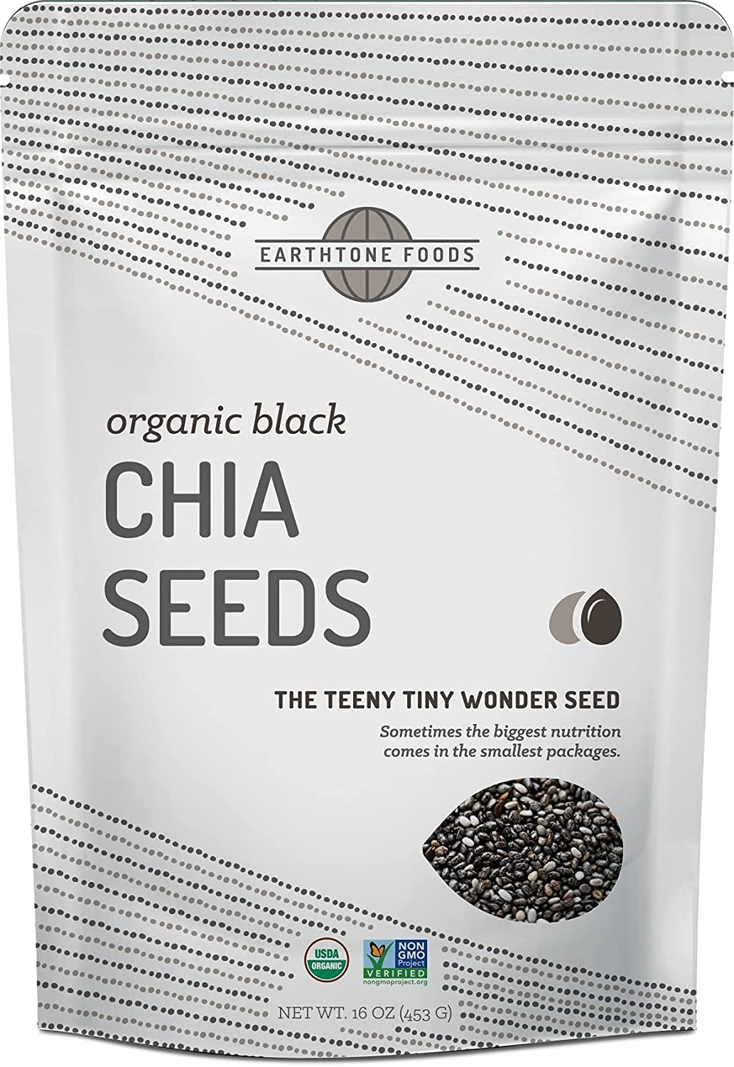 Earthtone Foods - Organic Black Chia Seeds - 16 oz (453 Grams)