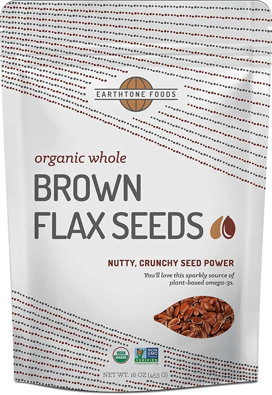 Earthtone Foods - Organic Whole Sterilized Brown Flax Seeds - 16 oz