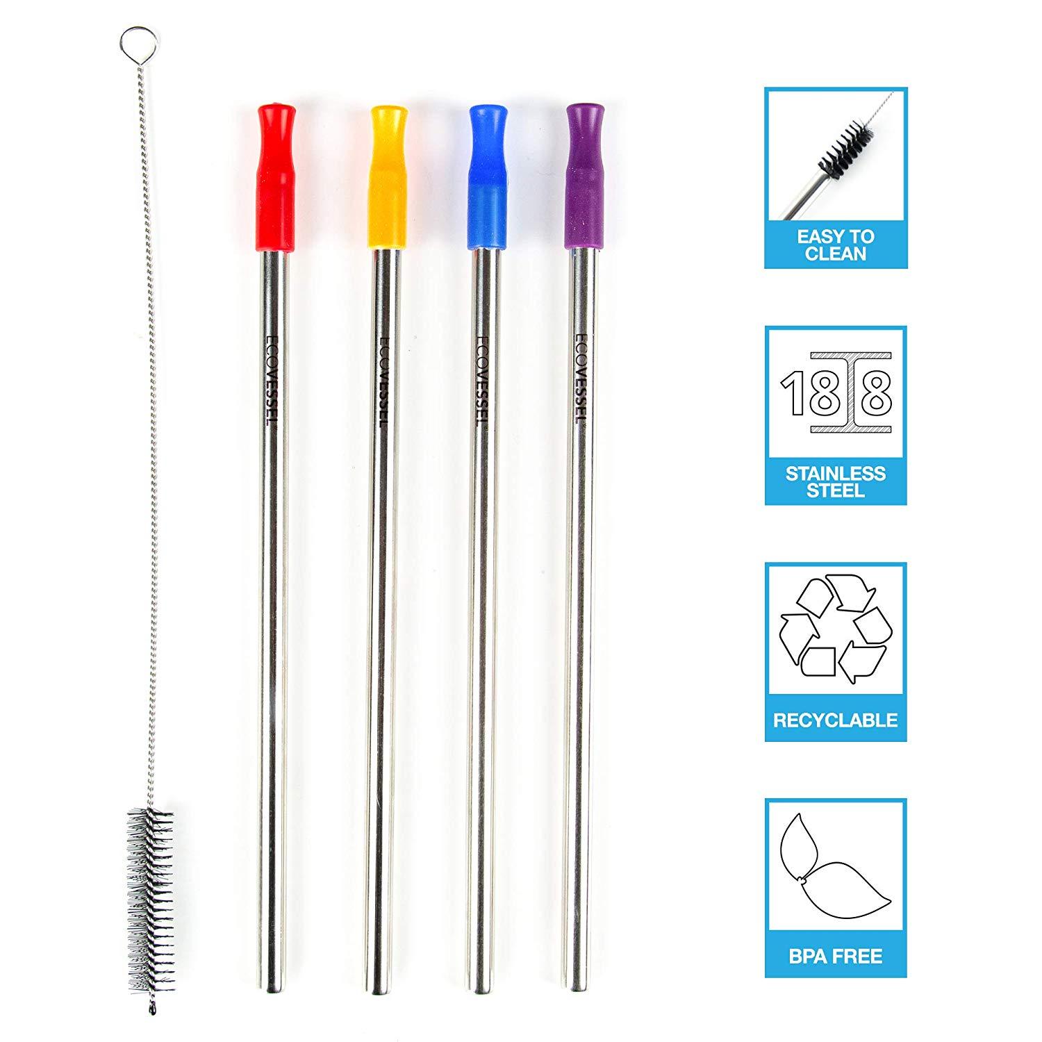 EcoVessel - Stainless Steel Straw Set with Silicone Tips & Cleaning