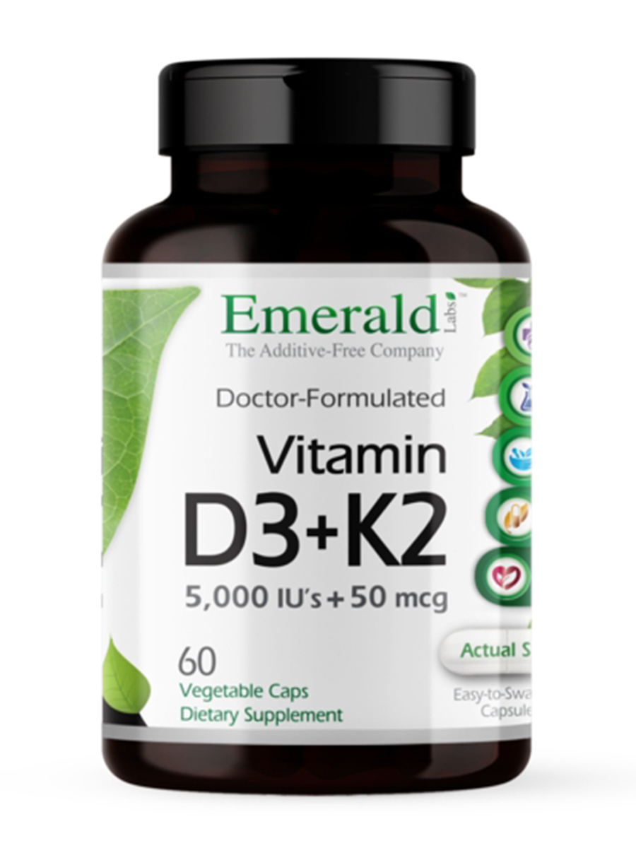 Emerald - Vitamin D3 5000 IU's + K2 50 mcg - 60 Vegetable Capsules