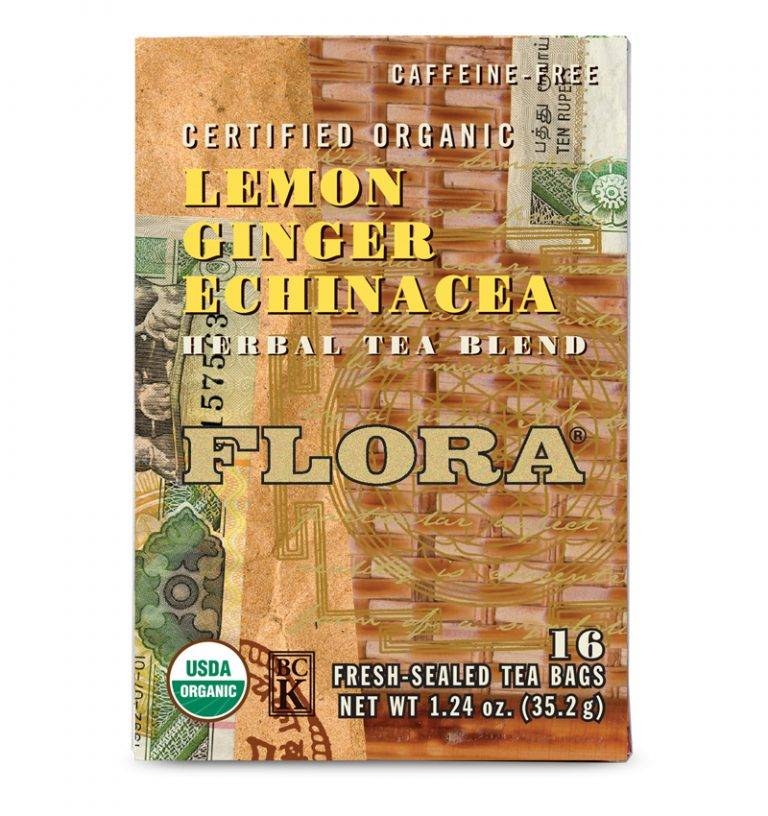 Flora - Organic Lemon Ginger Echinacea Herbal Tea Blend - 16 Tea Bags