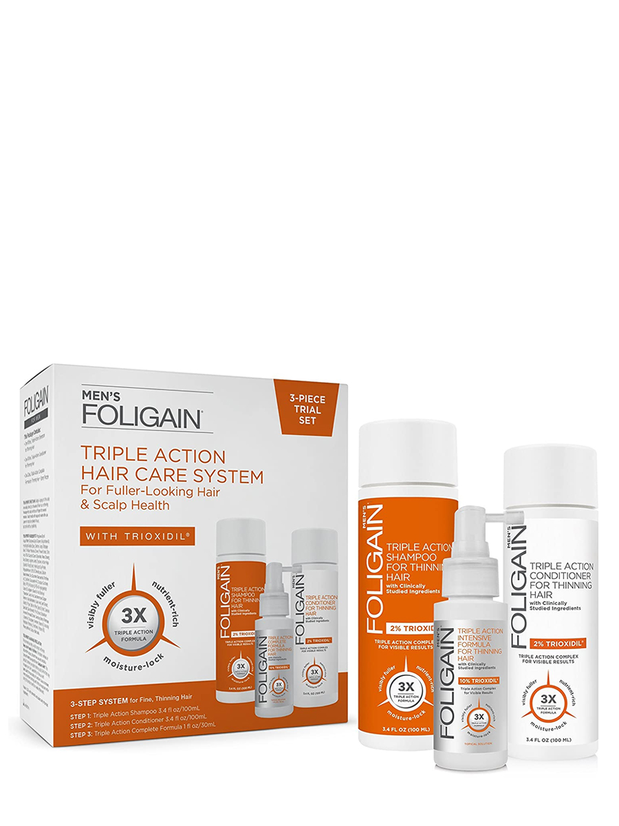 Foligain - Men's Triple Action Hair Care System for Fuller-Loking Hair