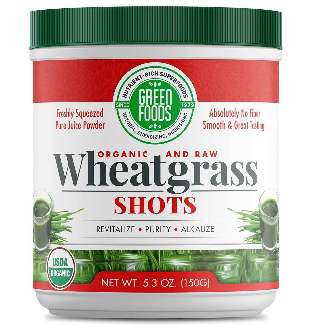 Green Foods - Organic and Raw Wheatgrass Shots - 5.3 oz (150 Grams)