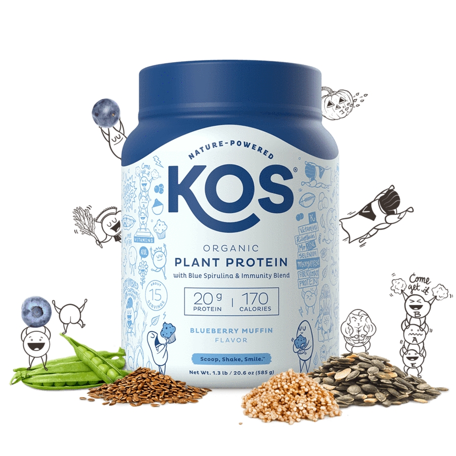 KOS - Organic Plant Protein Powder, Blueberry Muffin Flavor - 20.6 oz