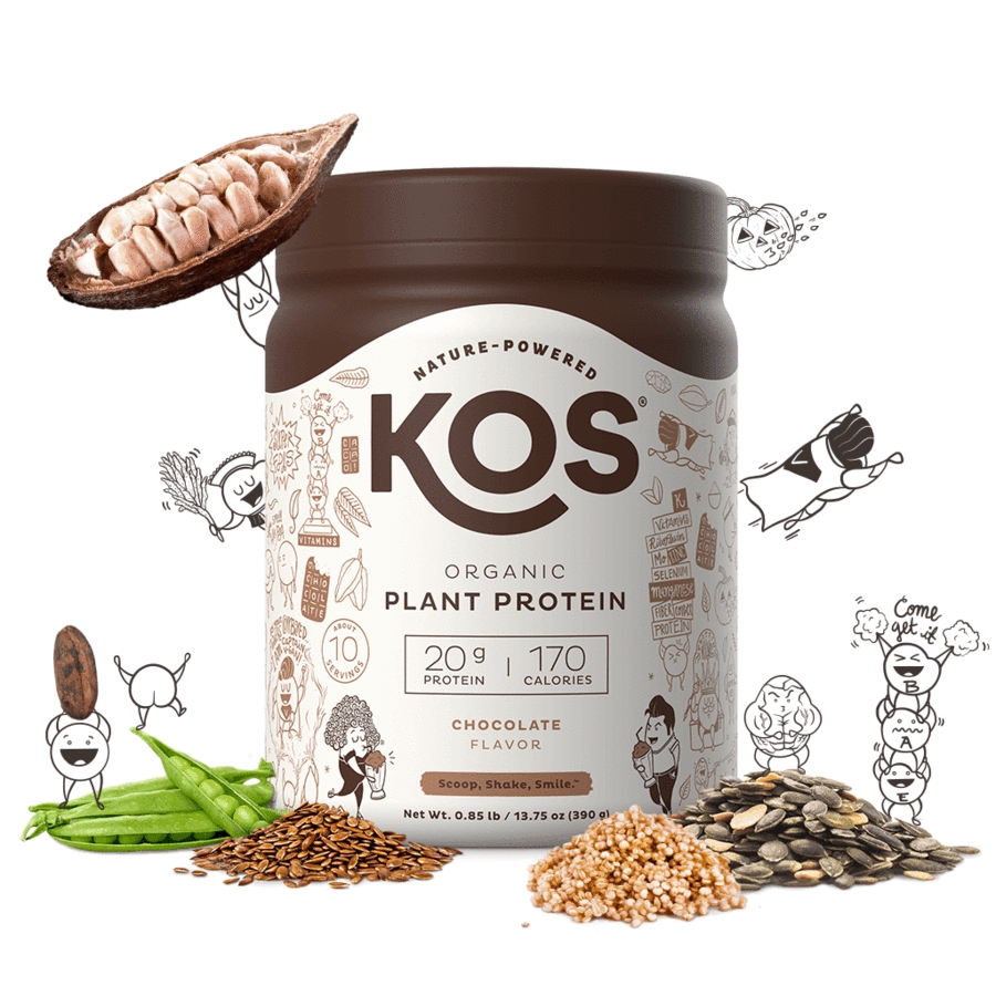 KOS - Organic Plant Protein Powder, Chocolate Flavor - 13.75 oz (390