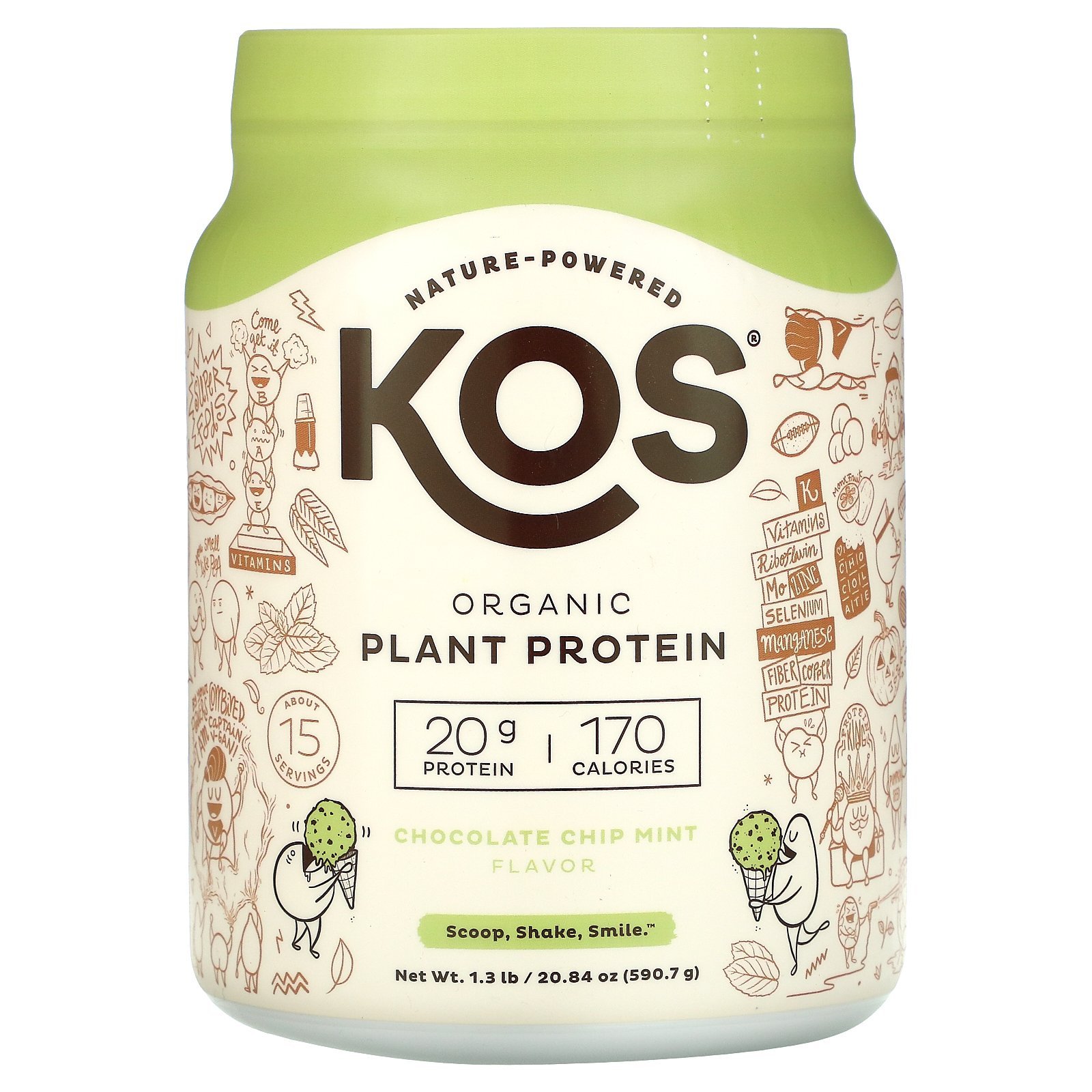 KOS - Organic Plant Protein Powder, Chocolate Chips Mint Flavor - 20.6