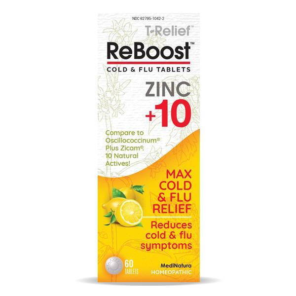 MediNatura - T-Relief Zinc +10 Cold & Flu Lemon Tablets - 60 Tablets