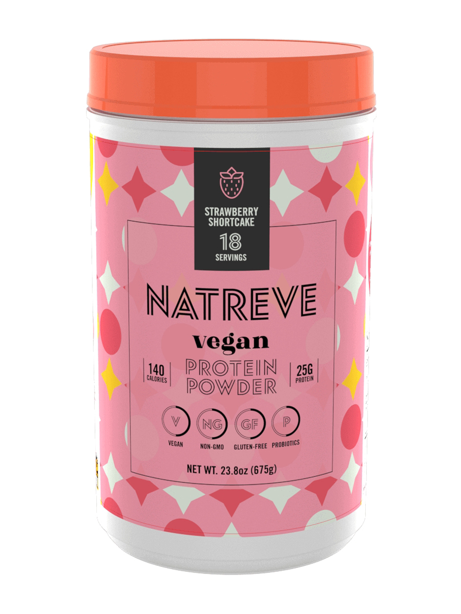 Natreve - Vegan Protein Powder, Strawberry Shortcake Flavor - 23.8 oz