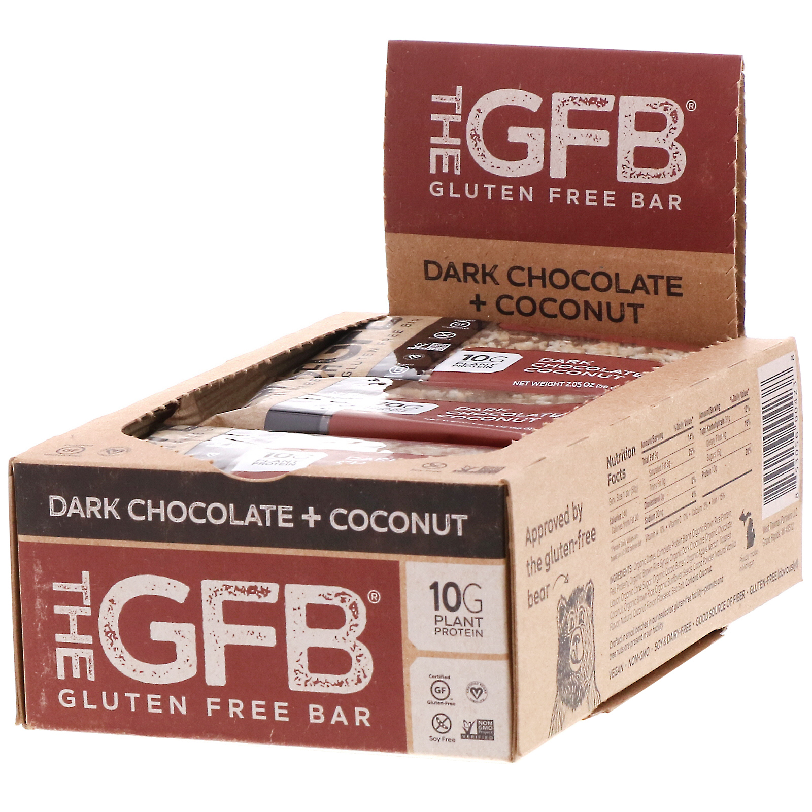 The GFB: Gluten Free Bar - Dark Chocolate + Coconut Protein Bar - Box